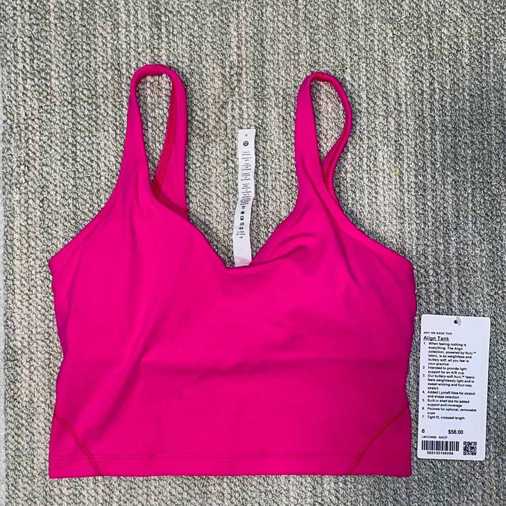 NWT Lululemon Sonic Pink Align Tank Size 6